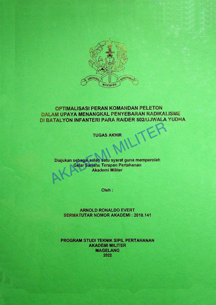 OPTIMALISASI PERAN KOMANDO PELETON DALAM UPAYA MENANGKAL PENYABARAN RADIKALISME DI BATALYON INFANTERI PARA RAIDER 502/UJWALA YUDHA